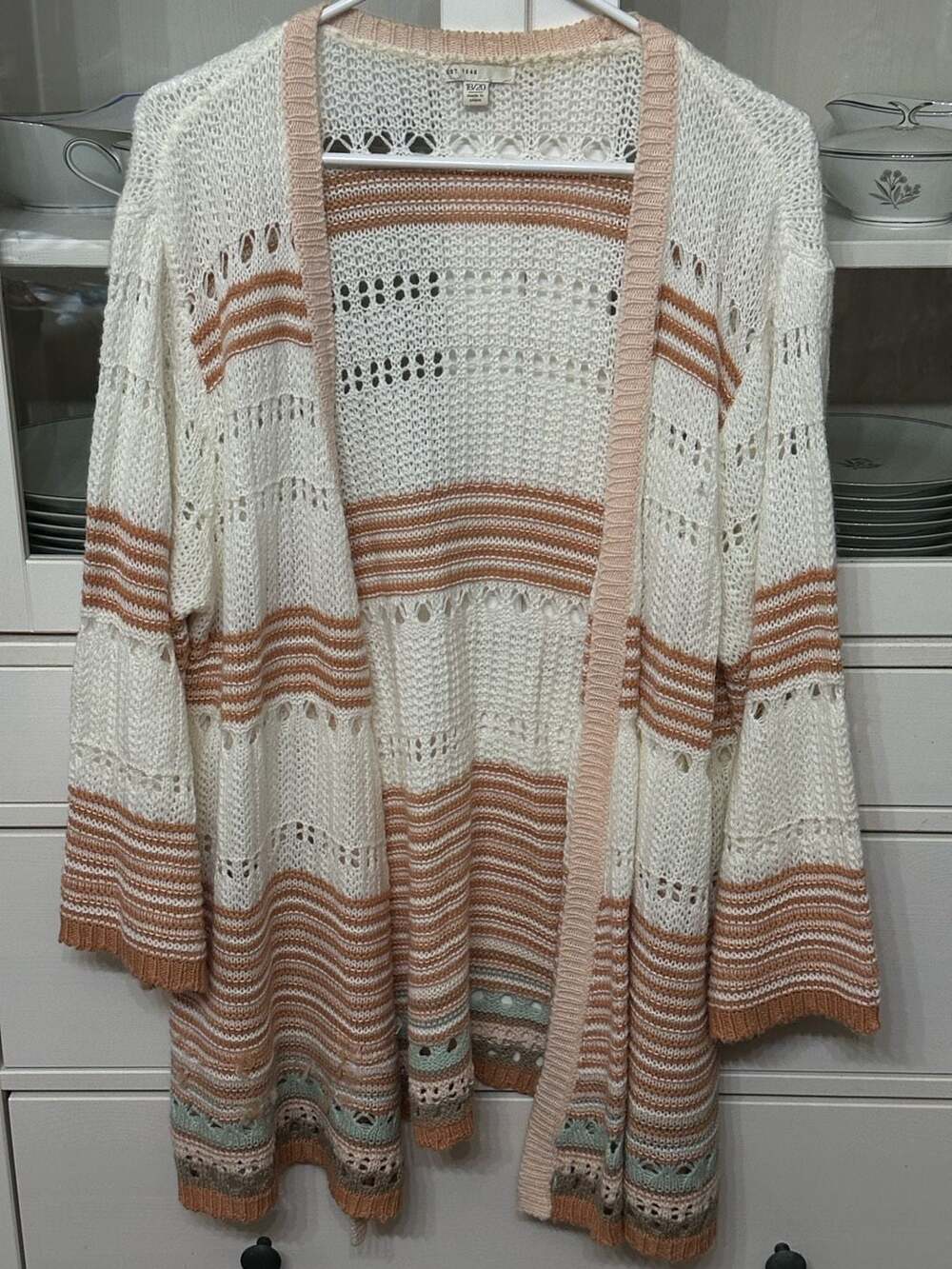 Cato Open Knit Crochet Sweater Cardigan Boho Size 18/20